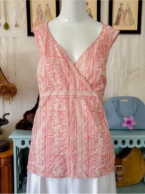 Preppy summer boho girly cotton abstract print v-neck sleeveless blouse